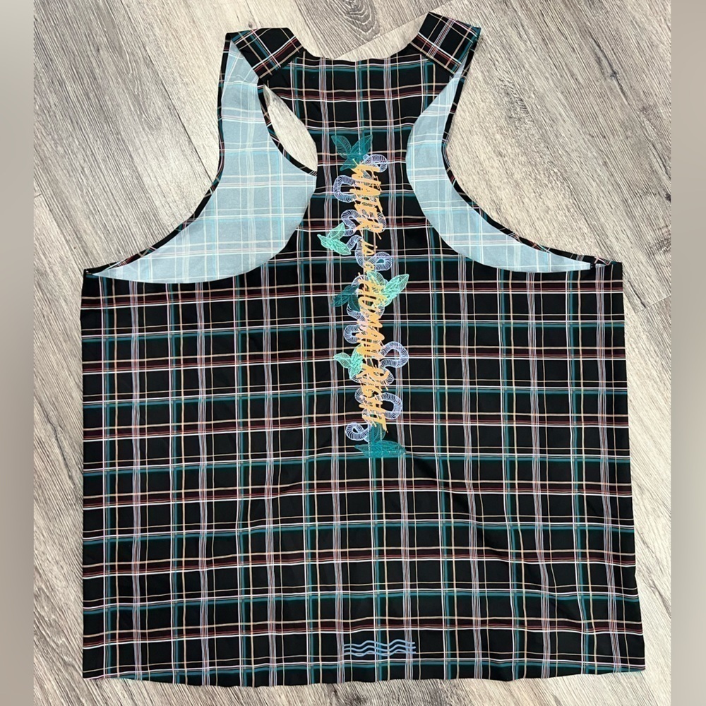 Janji Mens AFO Singlet Midnight Plaid Racer Top Size XL